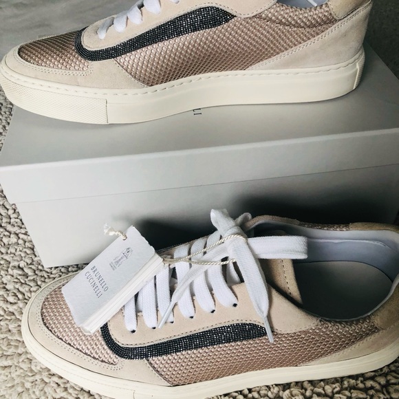 Brunello Cucinelli Shoes - Brunello Cucinelli Beige and Silver/Black women’s Low-Top Sneakers
